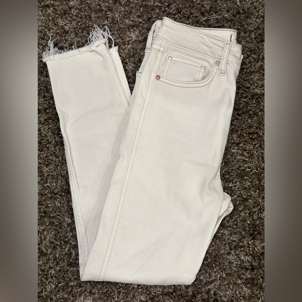 Free People White Skinny Raw Hem Jeans